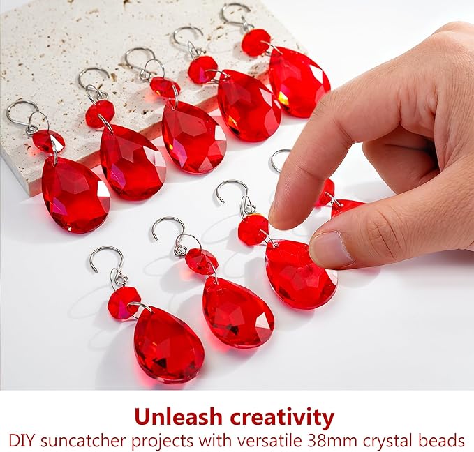 H&D HYALINE & DORA 3Inch Crystal Suncatcher Bauhinia Prisms Pendants 10Pcs Chandelier Crystals Replacement Hanging Sun Catcher Beads for DIY Arts Crafts Decor (Red)