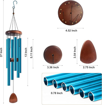 Bursvik Large Aluminium Wind Chimes 37 Inches to Create a Zen Atmosphere Suitable for Outdoor, Garden, Patio Decoration. Classic Wind Chimes with Wind Catcher Suitable as A Gift for Unisex(Blue)