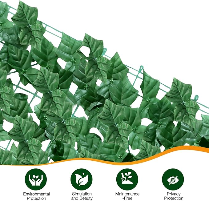 Artificial Ivy Privacy Fence Wall Screen, 39 x 118 in Garden Fake Hanging Plants Vines, Aesthetic Faux Greenery Garland Leaves with Strengthened Joint Prevent Leaves Falling Off for Outdoor Decor
