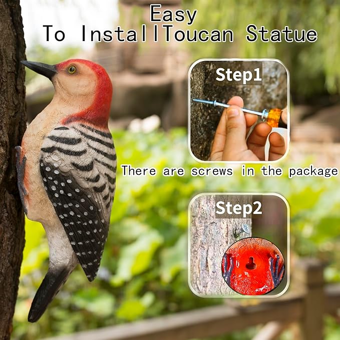 Outdoor Resin Bird Statue, Hanging Tropical Bird, red-Bellied Woodpecker Sculpture Perfect Patio Decor, Outdoor, Patio, Lawn, Tree Trunk, Porch Decor