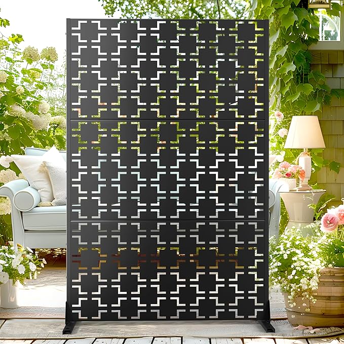 72" H×47" W Metal Privacy Screen Outdoor Privacy Screen Freestanding, Outdoor Privacy Screens and Panels for Patio Lawn Deck(Consists of 3 Panels)
