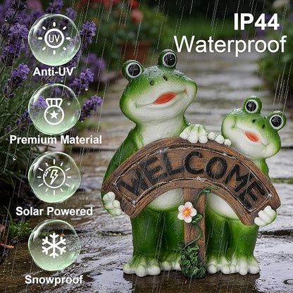 Frog Garden Decor, Frog Solar Garden Statue, 8.26" Frog Outdoor Decor, Outdoor Solar Garden Figurines Decorative Art Housewarming Welcome Sign Gifts for Patio Yard Lawn Ornament