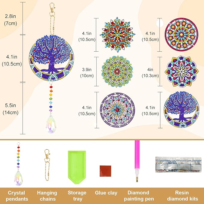 Sinor 6 Pcs Diamond Painting Wind Chimes Suncatcher, Hanging Crystal Double Sided Chime Ornament Decor for Garden Window Home DIY Kits for Adults -Style B