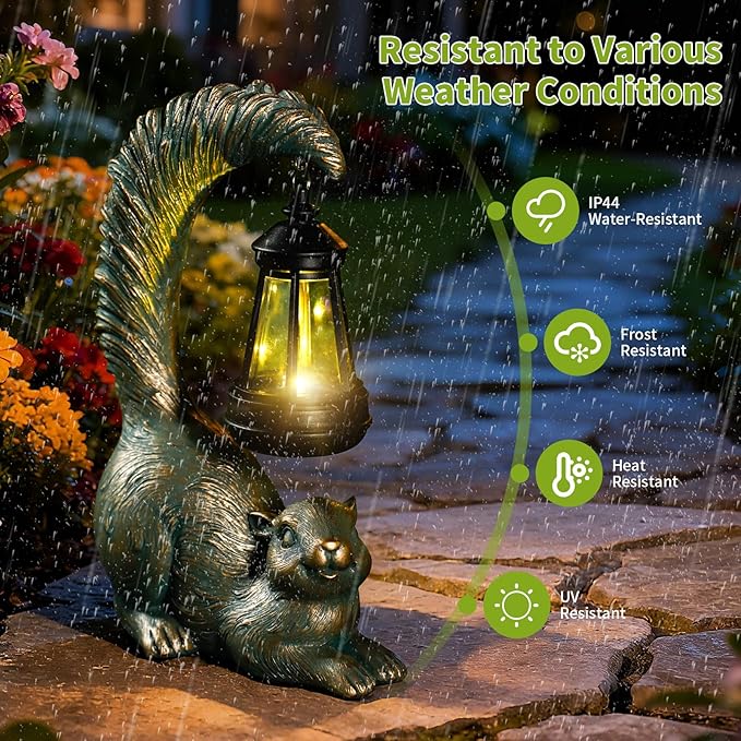Solar Garden Statues Decor Squirrel with LED Lantern ,Outside Solar Squirrel Decor for Garden,Home,Lawn,Yard, Balcony Ornament- Unique Housewarming Gifts