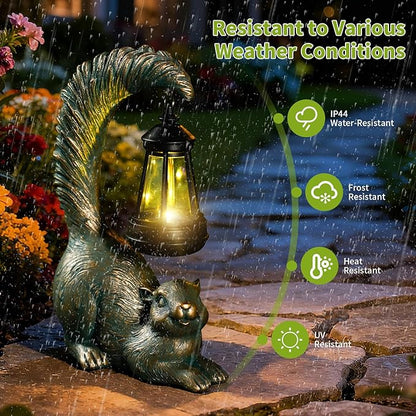 Solar Garden Statues Decor Squirrel with LED Lantern ,Outside Solar Squirrel Decor for Garden,Home,Lawn,Yard, Balcony Ornament- Unique Housewarming Gifts