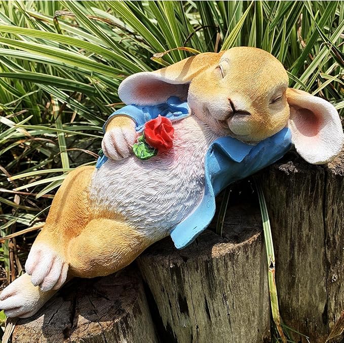 iRonrain Garden Statues Rabbit, Fantasy Bunny Outdoor Art Décor Animal Figurines Ornament for Thanksgiving Day, Christmas Statue Decorations for Garden Yard Lawn Indoor Sculpture (Blue)