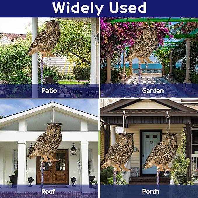 Plastic Owl to Scare Pigeon for Balcony 4PCS Hanging Fake Owl to Keep Squirrel Away from Outdoor Garden Flat Garden Owls with Reflective Tape for House Window Patio Yard Backyard Front Porch Decor