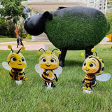 Bee Garden Stakes Decor – Metal Outdoor Yard Art, Rustproof Lawn Ornaments for Garden Patio Flower Bed, Hand-Painted 2D Bee Set of 3
