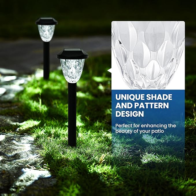 GIGALUMI 16 Pack Solar Outdoor Lights, Bright Solar Pathway Lights with Great Pattern, Waterproof Auto On/Off Light for Outside Garden Walkway Driveway Lawn Pathway
