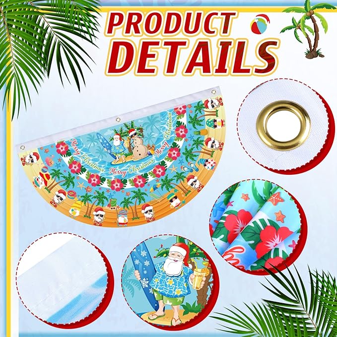 6 Pcs Summer Christmas Bunting Fan Flag July Summer Bunting Flag Hawaii Santa Flamingo Palm Tree Garden Half Fan Banner Decoration for Hawaii Beach Pool Outdoor Yard Decor, 1. 5 x 3 ft