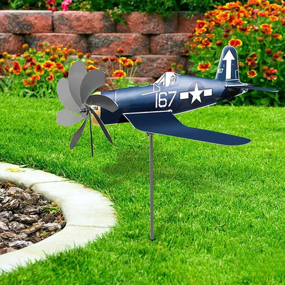 Airplane Wind Spinner - Outdoor Metal Windmill | Stainless Steel Aircraft Wind Sculpture Spinner | Garden Sculpture for Lovers