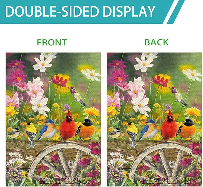 Spring Hummingbirds House Flag 28 x 40 Double Sided, Flower Birds Decorative Garden Flags for Anniversary Yard Outside Seasonal Decoration