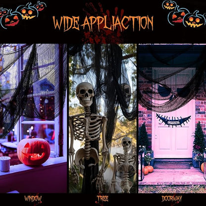 6 Pcs Halloween Decorations Creepy Cloth Indoor Outdoor, Scary Gauze Halloween Party Decoration, Spooky Home Decor Supply for Table Tree Garden Doorway Haunted House Yard Skeleton(Black+White,30x72)