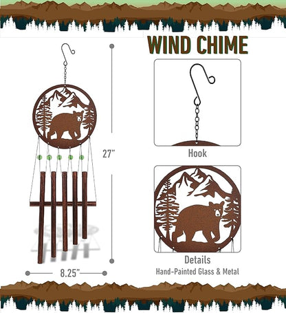 CoTa Global Black Bear Wind Chime - Handmade Glass and Metal Chime - Wild Life Hanging Decor - Colorful Home Decor Gift, Indoor and Outdoor Hanging Decoration for Porch, Patio, and Garden - 27 Inches