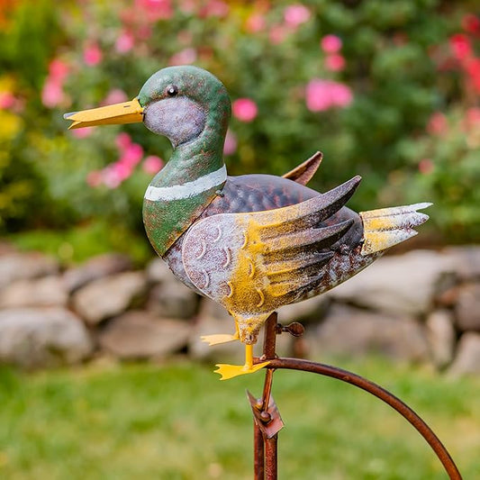Metal Bird Garden Rocking Stakes with Dual Motion (Mallard Duck)