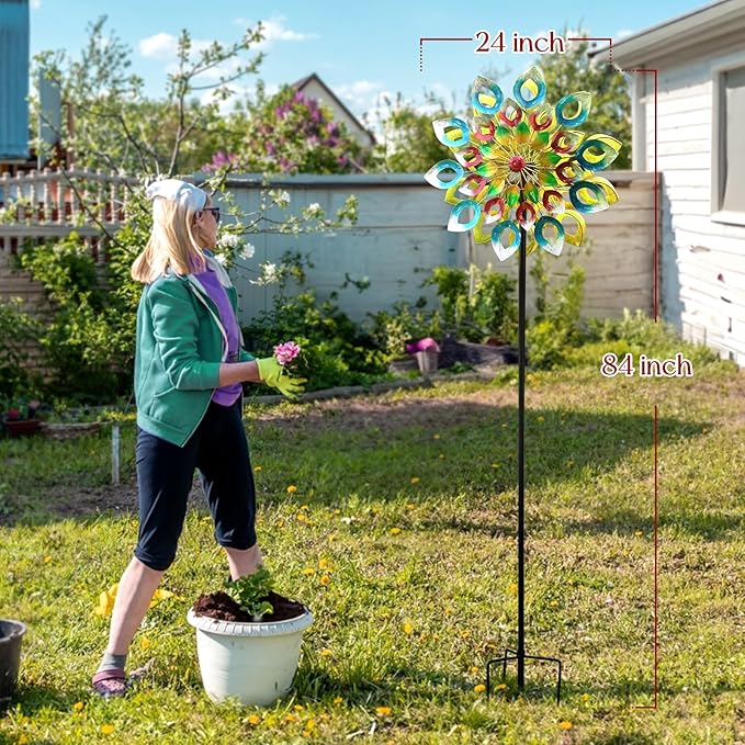 Pure Echo Metal Wind Spinner, 84 inch Large Outdoor Wind Spinners for Yard and Garden, Colorful Decor, Gift for Family Friends