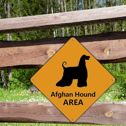 Warning Afghan Hound Area Aluminum Metal Sign Afghan Hound Dog Caution Crossing Xing Street Sign Yellow Diamond Shape Funny Metal Sign For Indoor Outdoor 12x12in