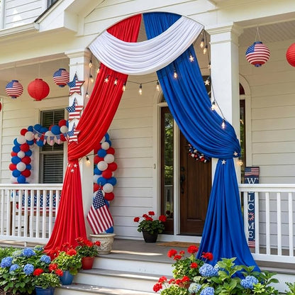 HunnmingRe 3 Pcs 2.5 x 19.7 Ft 4th of July Patriotic Bunting Decorations 250th Anniversary US Flag Decor 1 Red 1 White and 1 Blue DIY Hanging Flag Bunting for Porch Yard Indoor Outdoor Decor Party