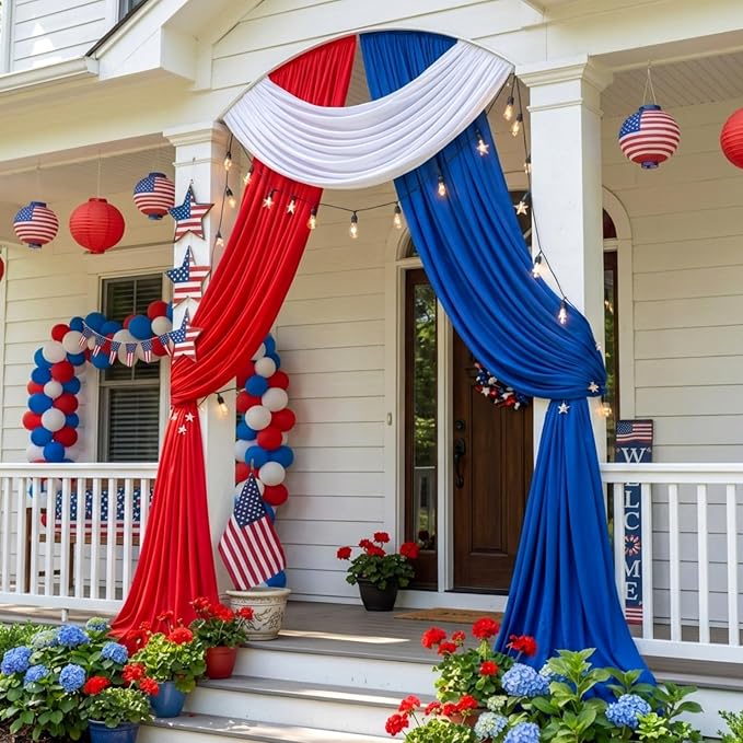 HunnmingRe 3 Pcs 2.5 x 9.8 Ft 4th of July Patriotic Bunting Decorations 250th Anniversary US Flag Decor 1 Red 1 White and 1 Blue DIY Hanging Flag Bunting for Porch Yard Indoor Outdoor Decor Party