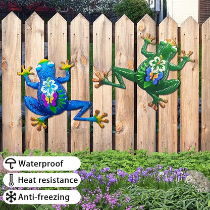 John's Studio 2Pcs Metal Frog Wall Decor Outdoor Garden Hanging Art Sculptures Home Theme Decorations for Kitchen Bathroom and Pool