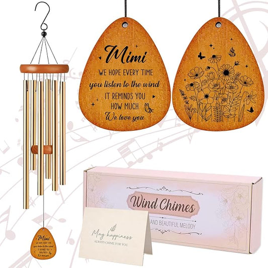 Mimi Gifts Wind Chimes - Metal Windchimes with Greeting Card for Grandma Outside Garden Patio Yard Art Hanging Decor Appreciation Mother's Day Birthday Gift for Grandmother from Grandkids