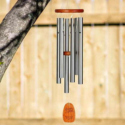 Woodstock Wind Chimes Personalized Amazing Grace Memorial Chime for Outside 24'' Medium Silver Customized Double Heart Wind Chime for Outdoor Patio Home Garden Décor & Wedding Gift (P-AGMS15)