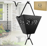 U-nitt Rain Chain Water Collection for Gutters Rainwater Catcher & Diverter, 8.5 FT Chains for Outside Garden, Black Square Cups, Roof Downspout, Works with Heavy Rain, w/Gutter Clip for Rainchains