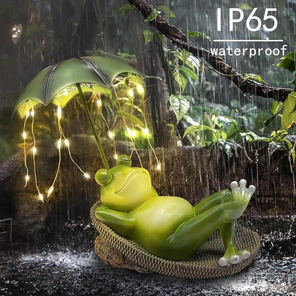 Banax Solar Outdoor Garden Decoration, Lazy Frog Animal Statue, IP65 Rated Waterproof Mini Pond Decorations, Resin Fairytale Art Ornament, Garden Gift for Family, Friends & Colleagues