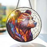 Bimkole Bear Stained Glass Suncatcher Window Hanging - Animals Design for Indoor Window or Doorway Decoration - 7.87x7.87 inch with Chain and Hook - Unique Home Decor Gift
