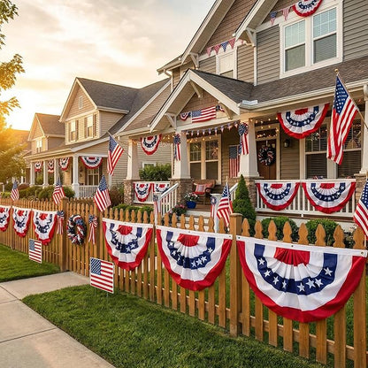 6 Pack American Pleated Fan Flag, 1.5 x 3 Ft Red White and Blue Half Fan Flag Bunting Banner, Patriotic Decor USA Bunting Flags Outdoor Indoor for Porch Garden Memorial Day 4th of July Decorations