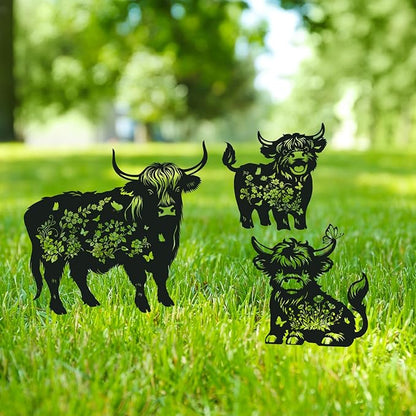 Rngmsi Highland Cow Garden Stakes Decorations 3PCS Cow Metal Silhouette Statues Garden Decor for Lawn Ornaments and Yard Art Supplies, Cow Gifts for Women Men Highland Cow Lovers