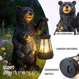 Solar Garden Statue Bear Family - 10" H Resin Outdoor Statue with Solar Powered Lantern - Welcome Bear Decor Outdoor, Unique Birthday Gifts for Women - Waterproof Patio Yard Decorations