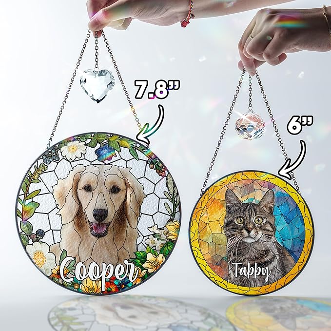 VINATIMES Personalized Pet Stained Glass Window Hanging, Pet Portrait Stained Glass Memorial, Dog Loss Sympathy Gift, Pet Remembrance Gift Dog, Cats Remembrance Gifts, Cat Loss Sympathy Gifts