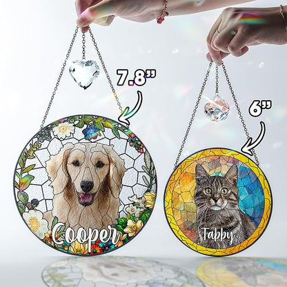 VINATIMES Personalized Pet Stained Glass Window Hanging, Pet Portrait Stained Glass Memorial, Dog Loss Sympathy Gift, Pet Remembrance Gift Dog, Cats Remembrance Gifts, Cat Loss Sympathy Gifts