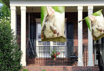 Mugod Sleepy Cat House Flags for Outdoor Decoration, Lovely Cat Face Cute Animal Large Yard Flag Burlap Banner 28 x 40 Double Sided Seasonal Flag Outside