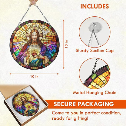 FLAGWIX Christian Gifts for Women Faith - Stained Glass Window Hanging 10 in - Birthday Catholic Religious Gifts, Suncatchers Windows Hanging, Spiritual Suncatcher Home Garden Decor