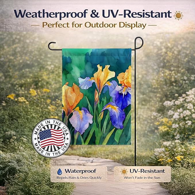 Caroline's Treasures Tennessee Iris in Watercolor Garden Flag Mailbox Flag Decorative Yard Flag Banner Outside Patio Artwork Yard Flower Beds, Garden Size, Multicolor