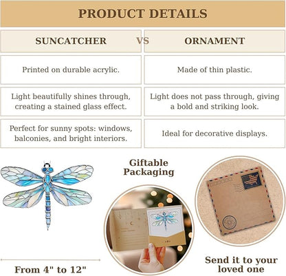 Dragonfly Acrylic Suncatcher, Boho Suncatchers for Window Hanging Ornament, Stained Glass Effect Indoor Outdoor Garden Decor for Dragonfly Lovers, Gifts for Mother's Day, Mom, Grandma, Wife, Women
