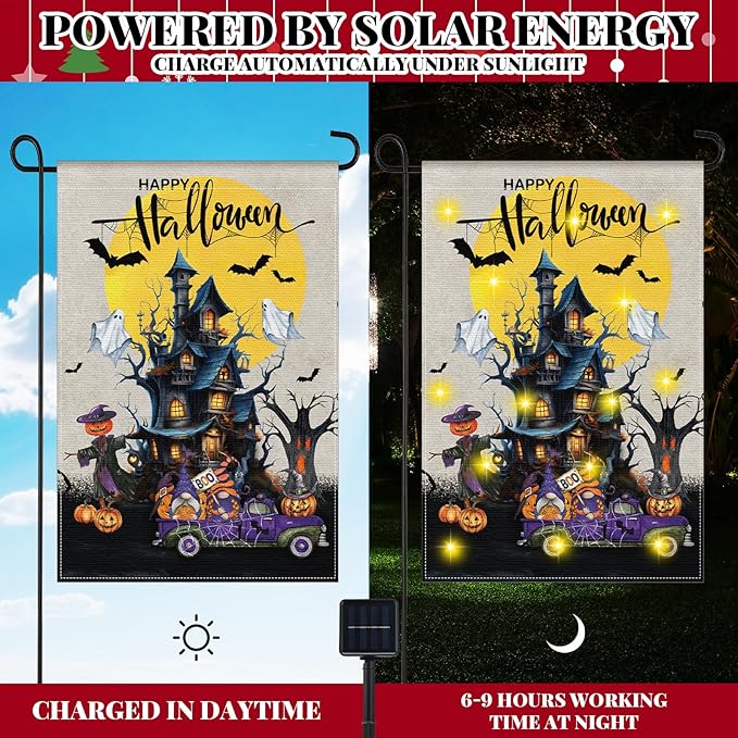 Breling Seasonal Garden Flags Set of 12 Double Sided 12 x 18 Inch Yard Flags with Solar Lights, Holiday Decorations for Outside, 4th of July, Spring, Summer
