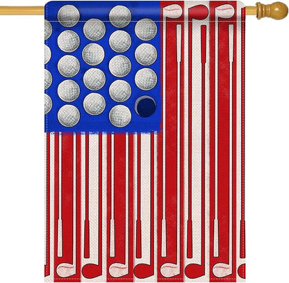 Artofy 4th of July Golf Ball Patriotic Large Decorative House Flag, America USA Golf Club Red Blue White Yard Garden Outside Decor, American Independence Day Outdoor Home Decoration Double Sided 28x40