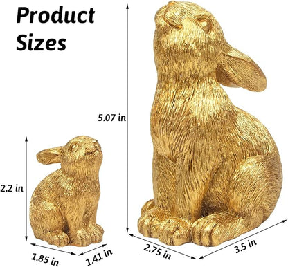 Resin Gold Bunny Decor Rabbit Figurines, Small Easter Bunny Figurine Set of 2, Easter Rabbit Statues for Spring Tabletop Decor