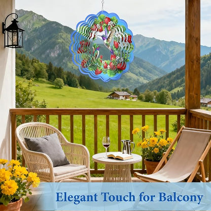 Wazzio Hummingbird Wind Spinner 12" Metal, Hummingbird Gifts for Women Men Mom Wife Grandma, Outdoor Indoor Hanging Ornament for Garden Porch Backyard, Gift for Birthday Thanksgiving Christmas