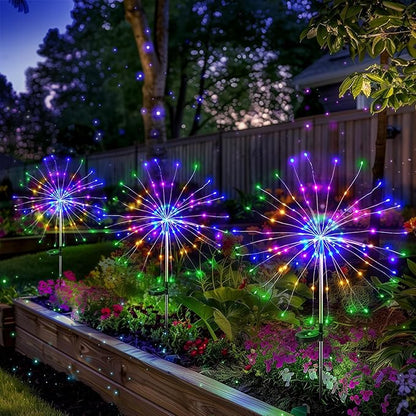 4 Pack Solar Firework Lights Outdoor, Adjustable 32" to 51" Extra Tall, Verified 200 LED Multicolor Stainless Steel 3-Section Pole, 8 Modes Waterproof Starburst Garden Lights for Yard Pathway