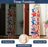 Glitzhome Patriotic Porch Sign, 4th of July Independence Day Welcome Sign with Timer, Memorial Day 42"H Farmhouse Wooden "AMERICA" Porch Decor Hanging Sign Front Door Porch, Standing Home Decor