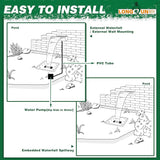 Waterfall Pool Fountain, LONGRUNNEW Stainless Steel Waterfall Spillway with Pipe Connector Kits for Outdoor/Indoor Decorative, 23.6 Inches Pool Water Feature for Garden Patio, Backyard Koi Pond Decor
