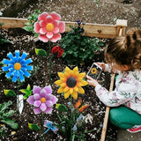 Solar Garden Stake Lights, Metal Flower Design, 4 Pc. Set for Outdoor Decor, Garden, Patio, Pathway