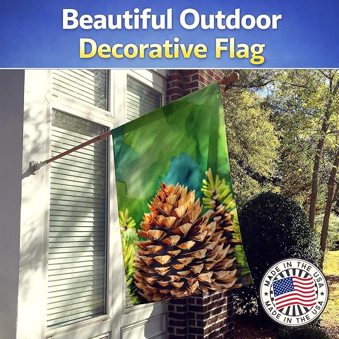Caroline's Treasures Maine White Pine Cone and Tassels in Watercolor House Flag Large Porch Sleeve Pole Decorative Outside Yard Banner Artwork Wall Hanging, Polyester, House Size, Multicolor