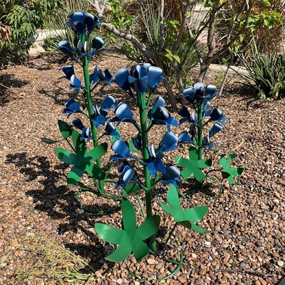 Generic Metal Bluebonnets, Set of 3 Handmade, Garden Decor, Texas State Flower, Outdoor Indoor, Metallic Blue