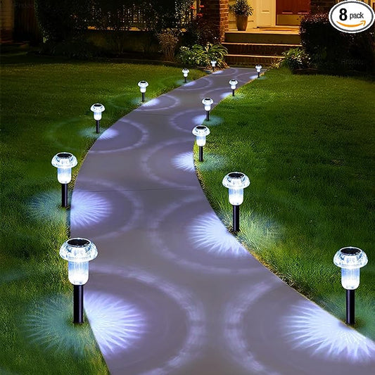 Priddop Solar Lights Outdoor Pathway Waterproof 8 Pack Cold White LED Acrylic Mushroom Decorative Garden Lights for Yard Landscape Patio Outside Decor
