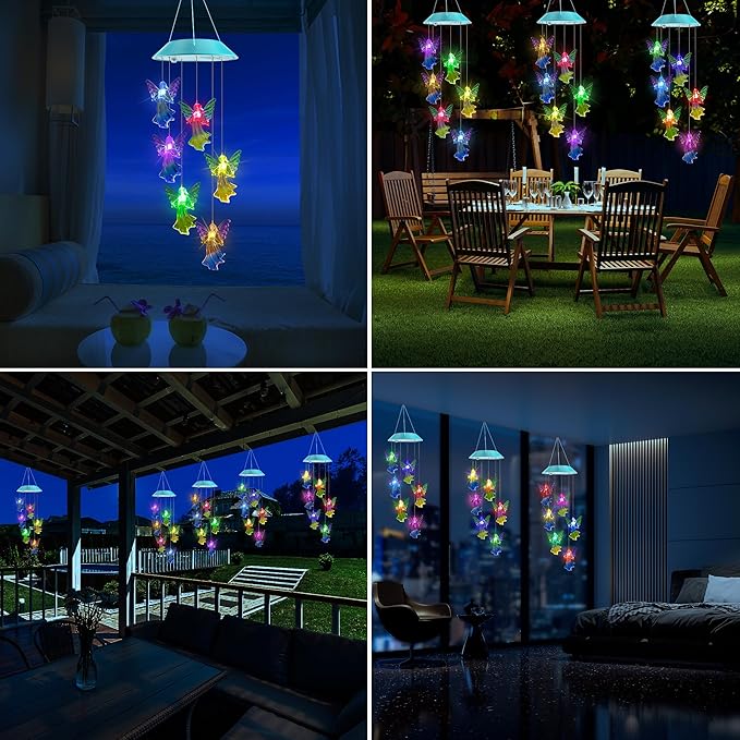 Solar Angel Gift for Mom Girls, Color Changing Solar Wind Chimes for Outside, Outdoor Decorative Mobile Lights for Garden, Yard, Patio, Window, Party Decorations, Gift for Women